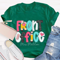 Personalized Name Front Office Pink Heart Teacher T-shirt