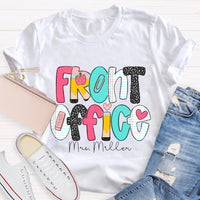 Personalized Name Front Office Pink Heart Teacher T-shirt
