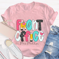 Personalized Name Front Office Pink Heart Teacher T-shirt