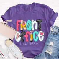 Personalized Name Front Office Pink Heart Teacher T-shirt