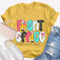 Personalized Name Front Office Pink Heart Teacher T-shirt