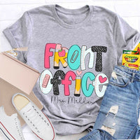 Personalized Name Front Office Pink Heart Teacher T-shirt