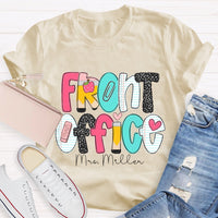 Personalized Name Front Office Pink Heart Teacher T-shirt