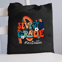 Personalized Name And Grade Rainbow Flowers Canvas Tote Bag
