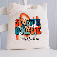 Personalized Name And Grade Rainbow Flowers Canvas Tote Bag