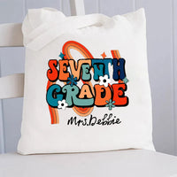 Personalized Name And Grade Rainbow Flowers Canvas Tote Bag