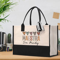 Personalized Name Colorful Heart Spanish Teacher Cotton Tote Bag