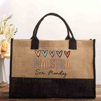 Personalized Name Colorful Heart Spanish Teacher Cotton Tote Bag