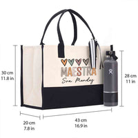 Personalized Name Colorful Heart Spanish Teacher Cotton Tote Bag
