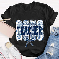 Personalized Grade And Name Blue Floral Bow T-shirt
