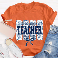 Personalized Grade And Name Blue Floral Bow T-shirt
