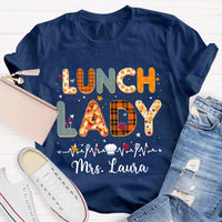 Personalized Name Lunch Lady Colorful Letter Print T-shirt