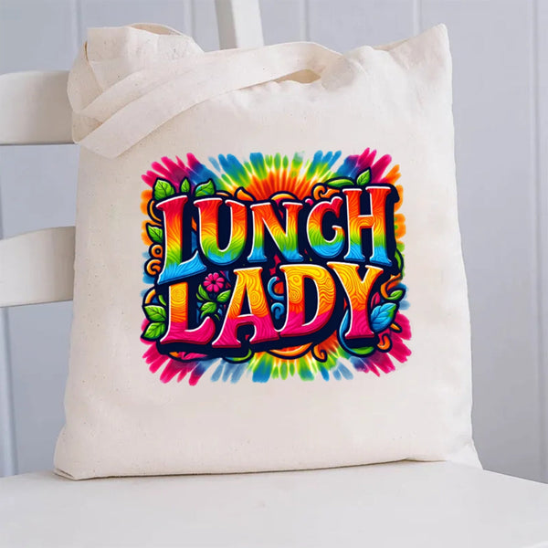 Lunch Lady Colorful Tie-Dye Canvas Tote Bag