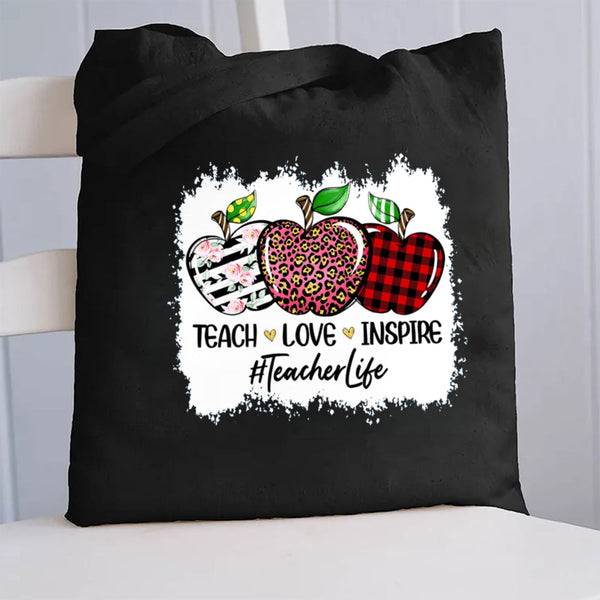 Teacher Love Inspire Teacher Life Canvas Tote Bag