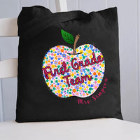 Personalized Grade And Name Apple Canvas Tote Bag