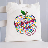 Personalized Grade And Name Apple Canvas Tote Bag