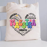 Maestra Spanish Heart Printed Teacher Tote Bag