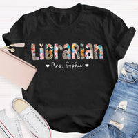 Personalized Name Librarian Colorful Patchwork And Leopard Print T-shirt