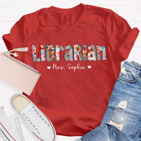 Personalized Name Librarian Colorful Patchwork And Leopard Print T-shirt