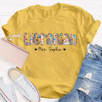 Personalized Name Librarian Colorful Patchwork And Leopard Print T-shirt