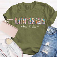 Personalized Name Librarian Colorful Patchwork And Leopard Print T-shirt