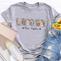 Personalized Name Librarian Colorful Patchwork And Leopard Print T-shirt