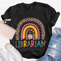 Colorful Letters And Leopard Print Combination Librarian T-shirt