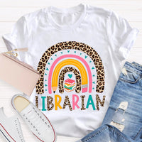 Colorful Letters And Leopard Print Combination Librarian T-shirt