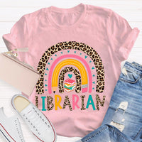 Colorful Letters And Leopard Print Combination Librarian T-shirt