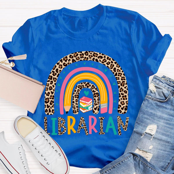 Colorful Letters And Leopard Print Combination Librarian T-shirt