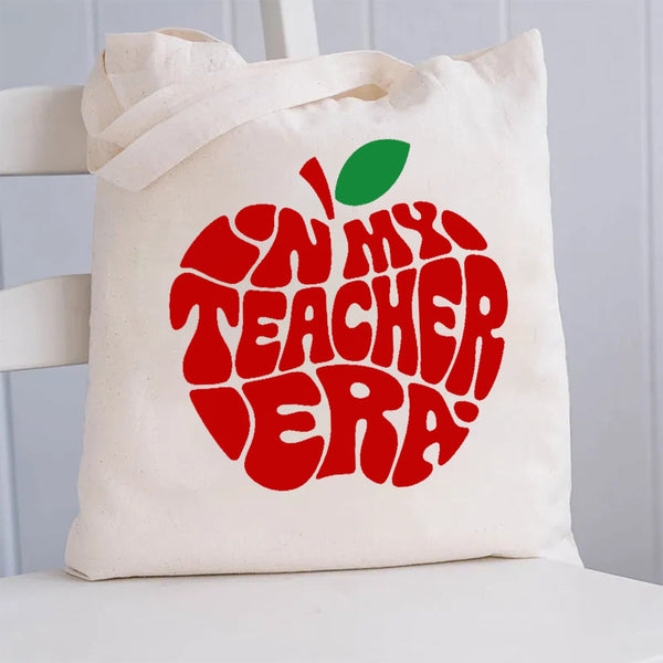 In My Teacher Era Red Apple Canvas Tote Bag