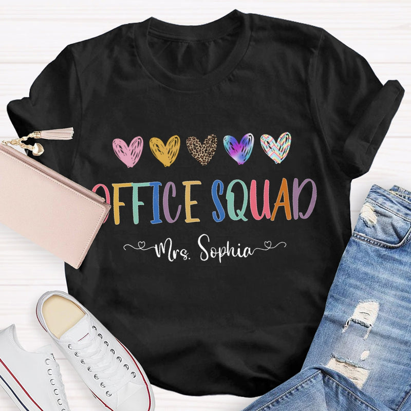 Personalized Name Office Squad Colored Heart T-shirt