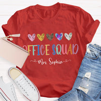Personalized Name Office Squad Colored Heart T-shirt