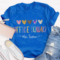 Personalized Name Office Squad Colored Heart T-shirt