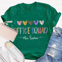 Personalized Name Office Squad Colored Heart T-shirt