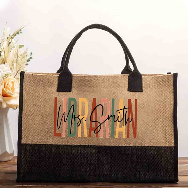 Personalized Name Colorful Letter Librarian Cotton Tote Bag