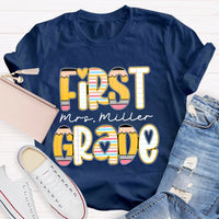 Personalized Name And Grade Funny Letters T-shirt