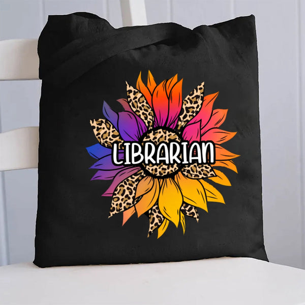 Librarian Leopard Print Sunflower Canvas Tote Bag