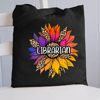 Librarian Leopard Print Sunflower Canvas Tote Bag
