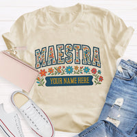 Personalized Name Maestra Floral Letters T-shirt