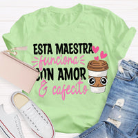 Esta Maestra Con Amor Pink Heart And Coffee Cup T-shirt