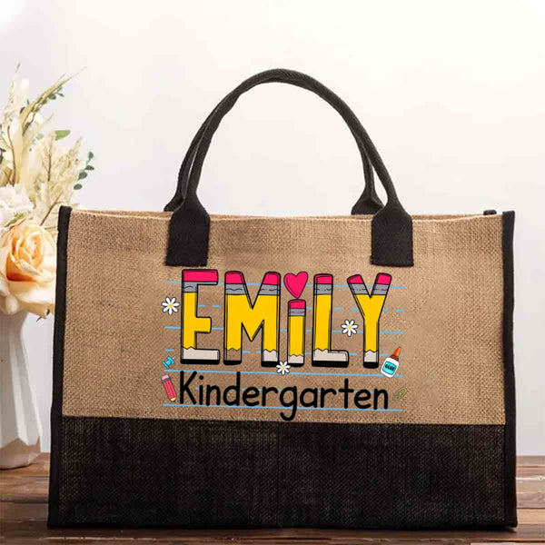 Personalized Kindergarten Teacher Name Cotton Tote Bag