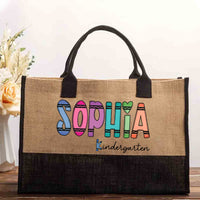 Personalized Kindergarten Teacher Name Colored crayons Cotton Tote Bag