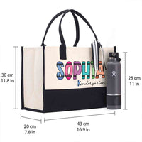 Personalized Kindergarten Teacher Name Colored crayons Cotton Tote Bag