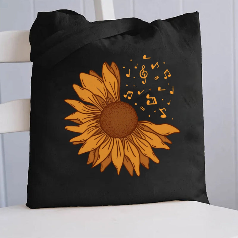 Sunflower With Music Notes Canvas Tote Bag