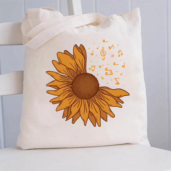 Sunflower With Music Notes Canvas Tote Bag