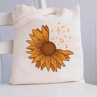 Sunflower With Music Notes Canvas Tote Bag