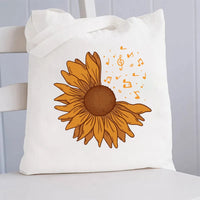 Sunflower With Music Notes Canvas Tote Bag
