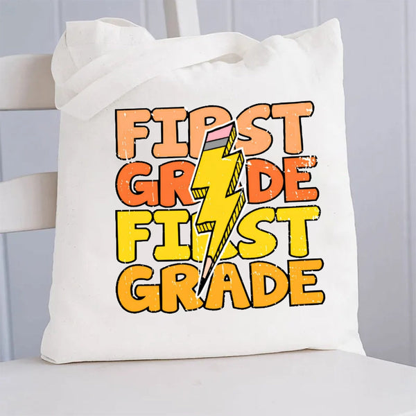 Personalized Grade Yellow Pencil Canvas Tote Bag