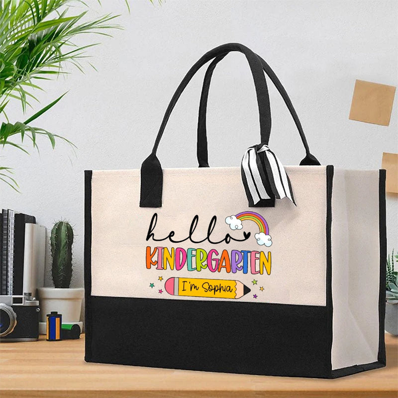 Personalized Grade And Name Pencil Rainbow Cotton Tote Bag